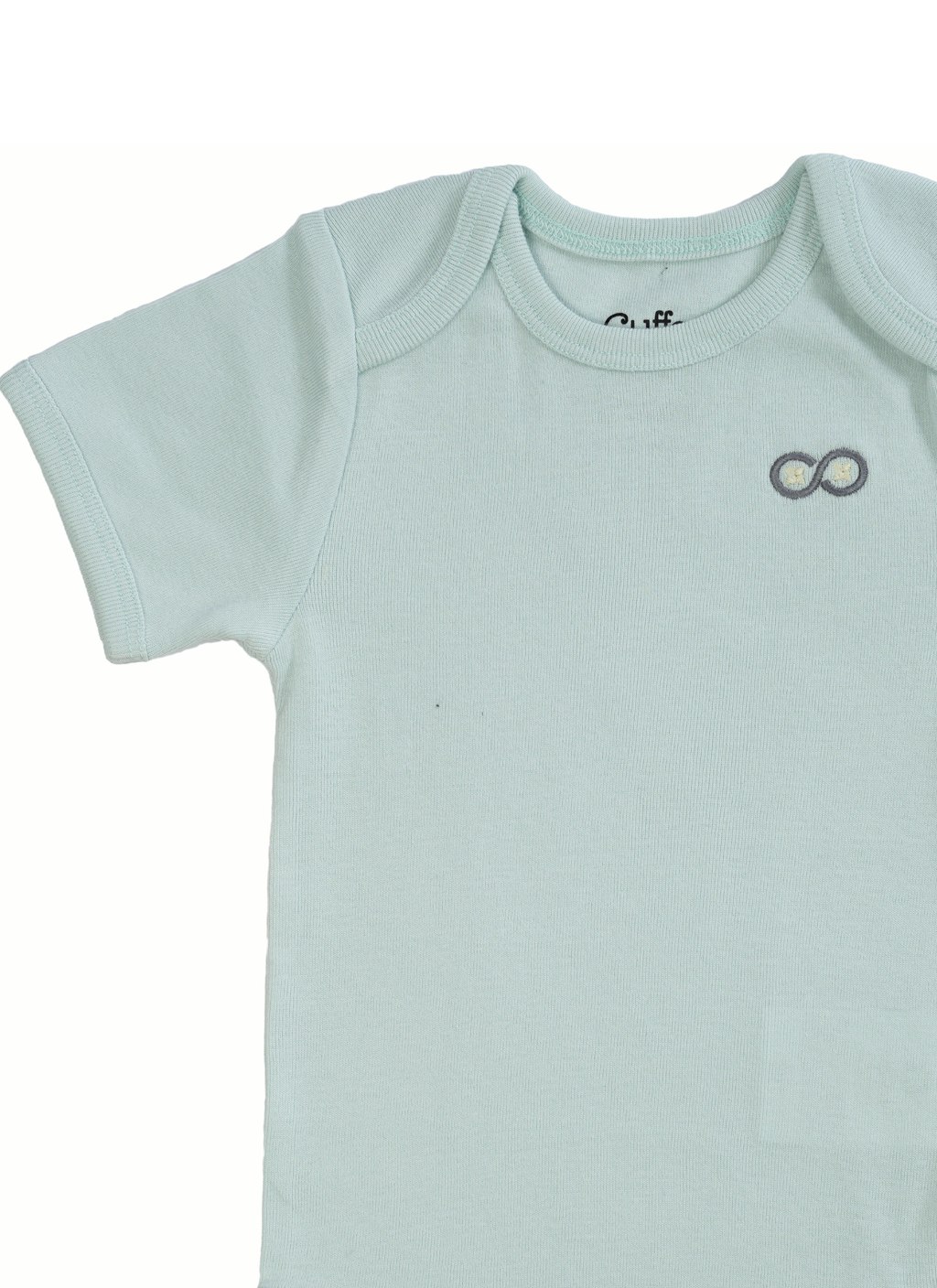 Short Sleeve Organic Baby Bodysuit neck |  Sky Mist