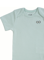 Short Sleeve Organic Baby Bodysuit neck |  Sky Mist